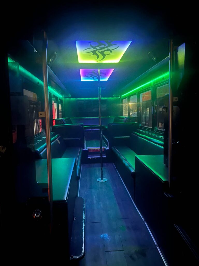 Colorful interior of a party bus