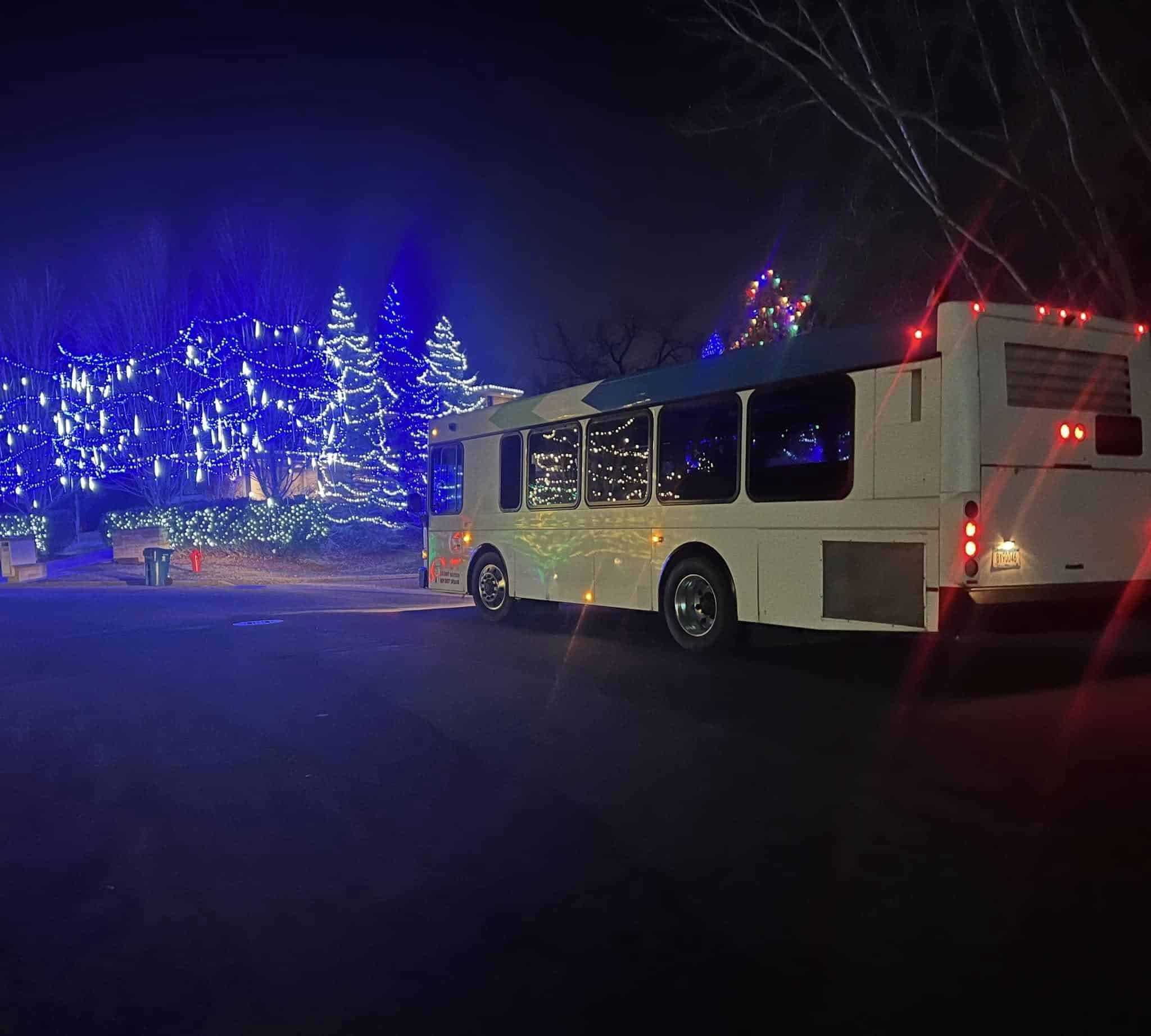 Holiday lights tour party bus services presented by elite party bus in Minnesota. Get your winter lights tour bus today!