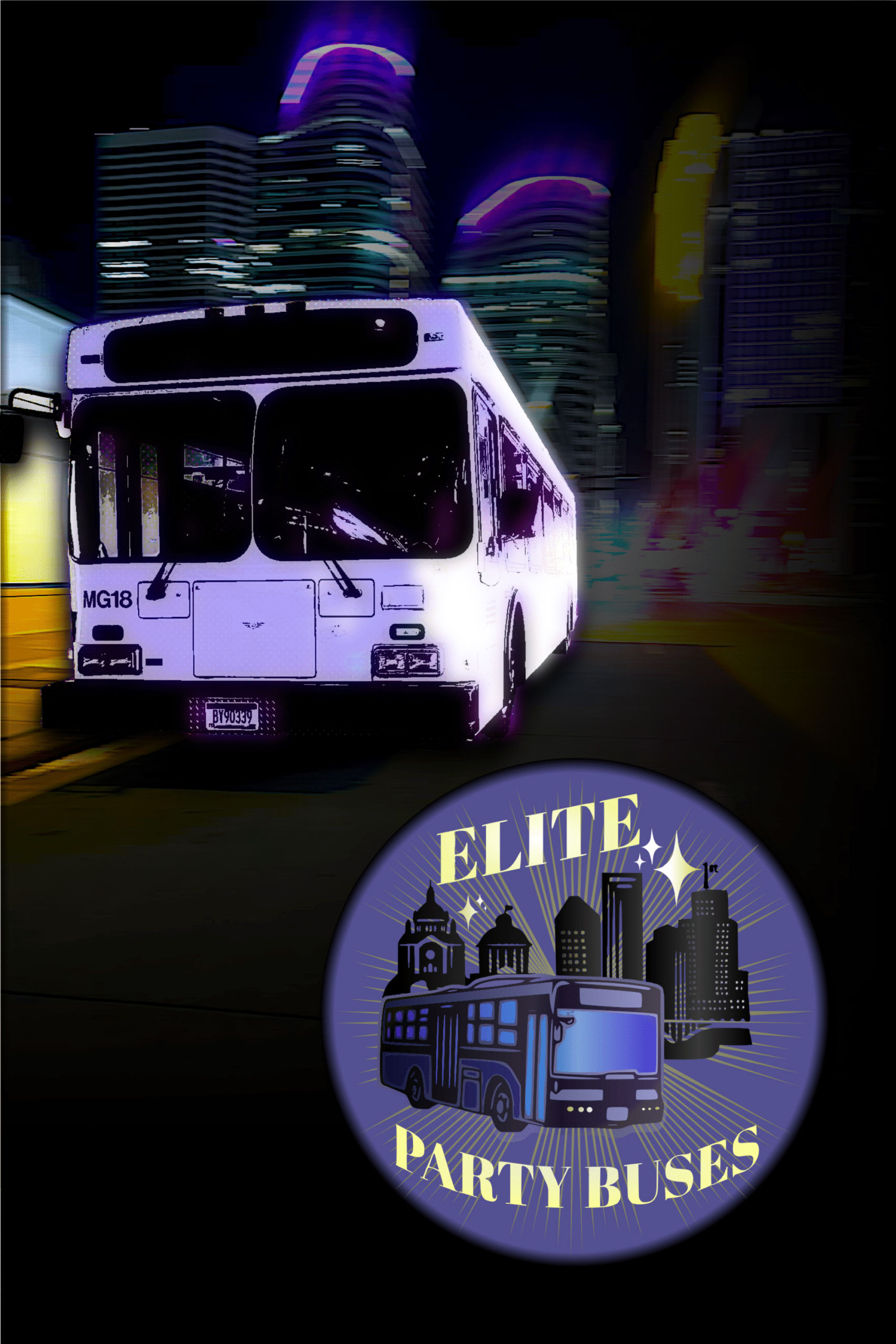 Elite Party Bus parked outside Minneapolis brewery for group brewery tour pickup in Northeast arts district